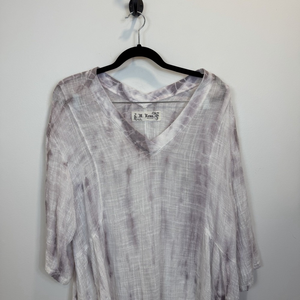 M. Rena Large Tie Dye Tunic Top Gauzy Lightweight Cotton Blend V-Neck - Picture 2 of 9